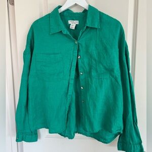 Rachel Zoe green linen top